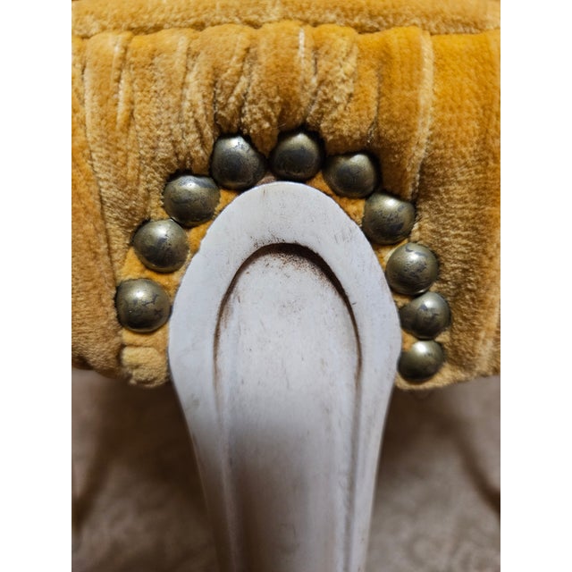 Vintage French-Style Upholstered Vanity Stool With Cabriole Legs For Sale - Image 9 of 12