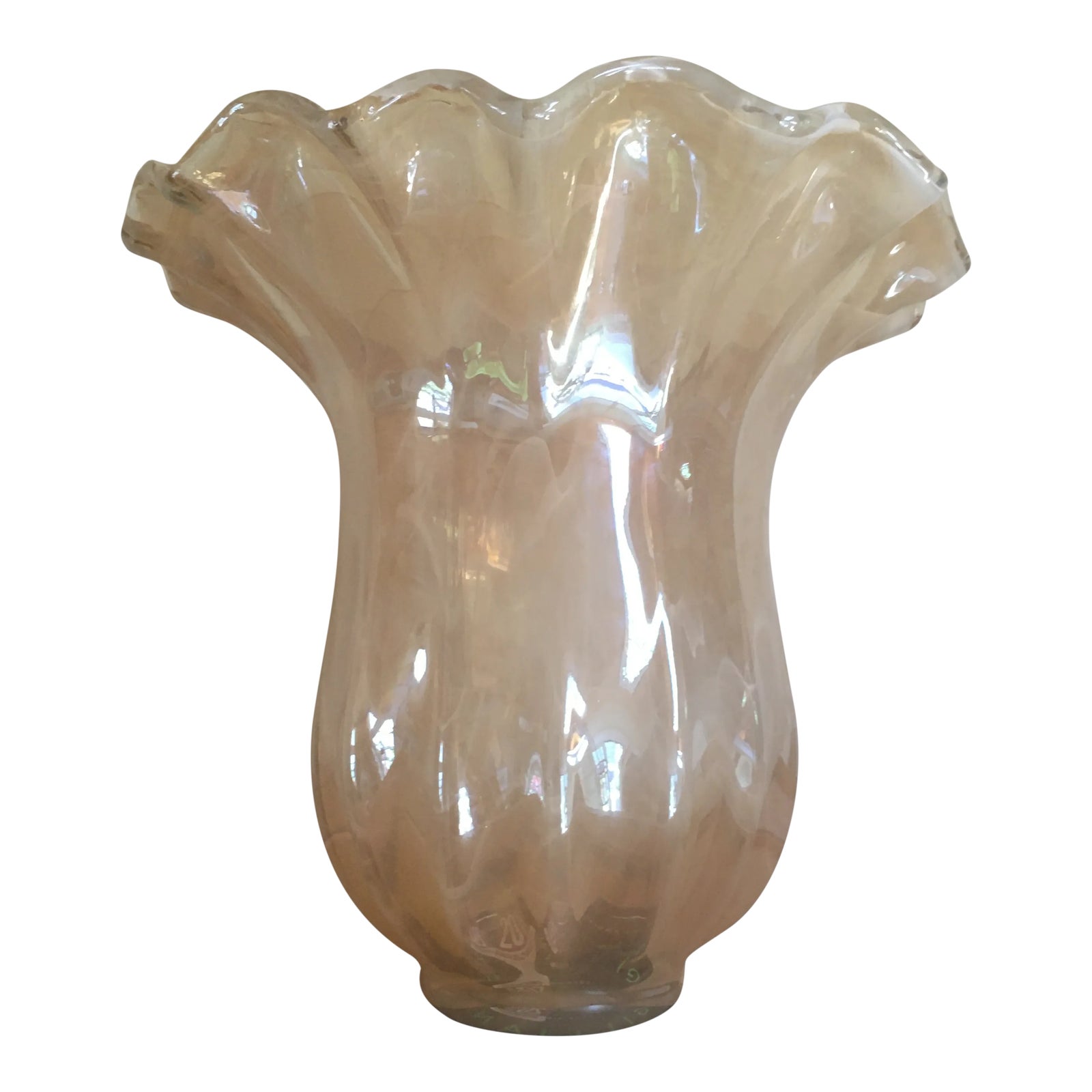 Vintage Beige Ruffled Large Murano Floor Vase Chairish