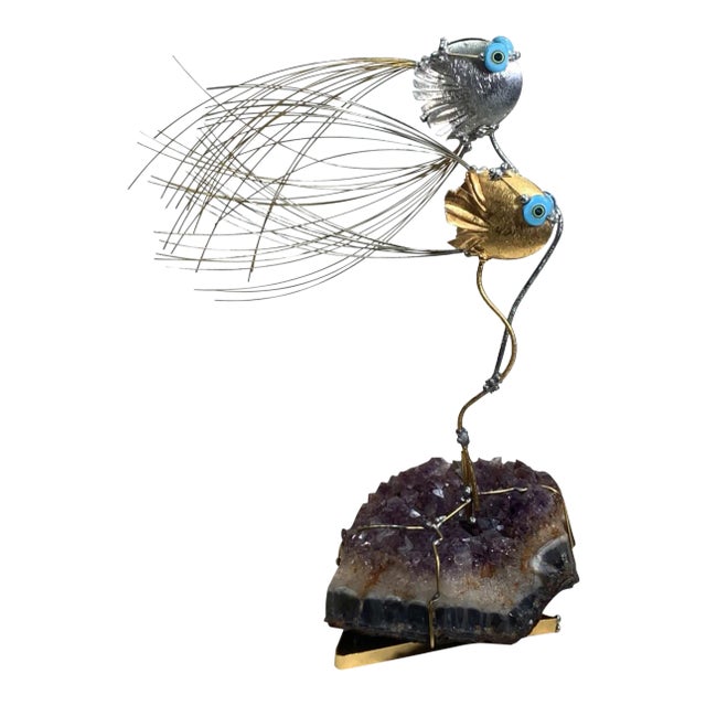 1970s Amethyst Geode Modernist Fish Sculpture For Sale