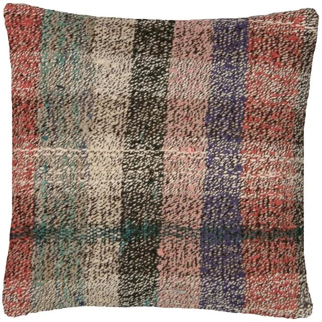 Vintage Turkish Rag Pillow. Sewn with fragments of vintage hand made Anatolian Hemp and Cotton Kilims. Fiber fill. 500465