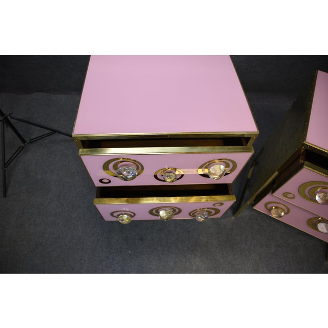 Pink Nightstands with Murano Spheres and Brass Legs from Justfurnituress SRL, Set of 2 For Sale - Image 9 of 11