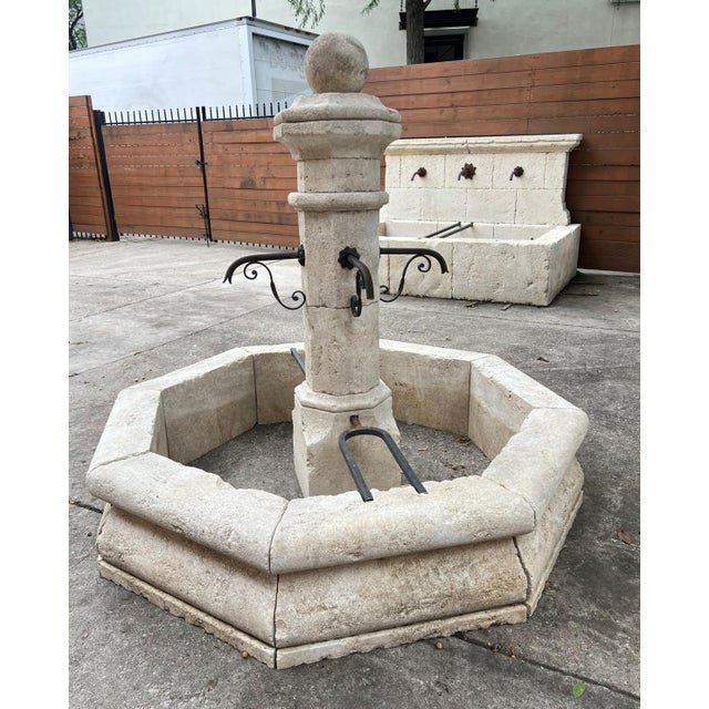 Pernes French Limestone 4-Spout Center Fountain With Shaped Basin Walls For Sale - Image 14 of 16
