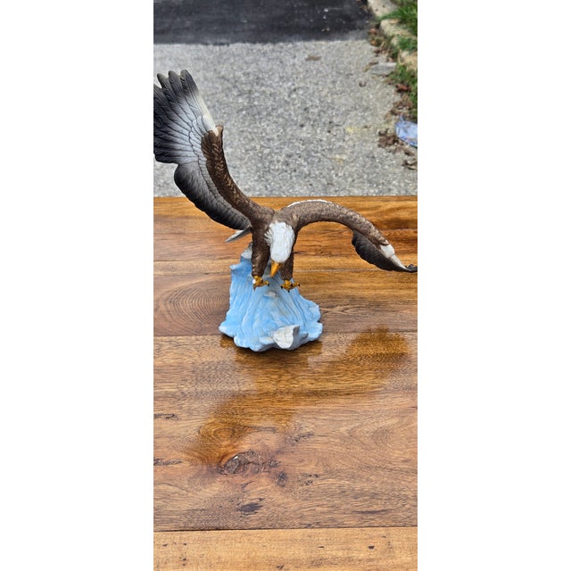 Taupe Large Limited Edition Hand-Painted Bald Eagle Sculpture in Flight With Wave Base For Sale - Image 8 of 12