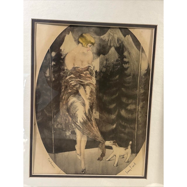 Art Deco Louis Icart Etching Print "Dog Bite " Signed and Framed For Sale - Image 3 of 11