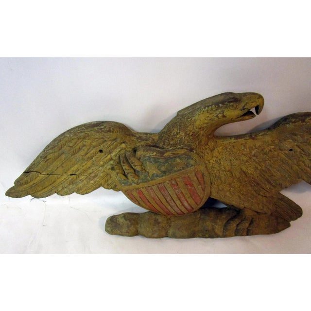 Late 19th Century Hand-Carved & Painted Wooden Eagle With Shield Bellamy Style For Sale - Image 4 of 10