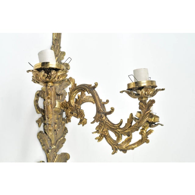 Mid 20th Century Large Bronze Louis XVI Style Wall Sconce Pair With Bow Tassels For Sale - Image 10 of 15