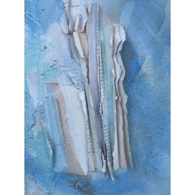 "Never Let Me Go" Blue and White Original Collage Painting For Sale In Austin - Image 6 of 10