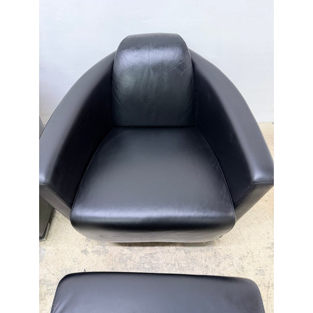 Enzo Luca Art Deco Revival Leather Lounge Chairs and Footrests, 1990s - A Pair For Sale - Image 14 of 18
