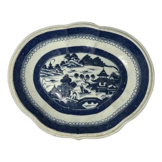 Antique Chinese Canton Blue & White Vegetable Dish, c. 1860 For Sale