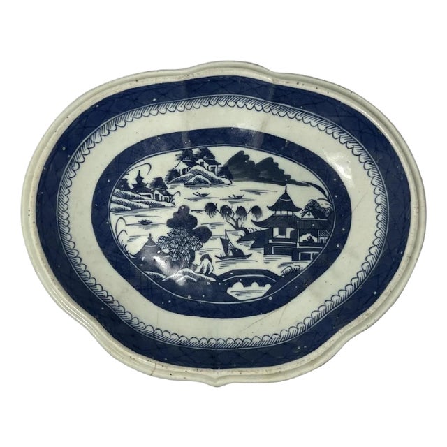 Antique Chinese Canton Blue & White Vegetable Dish, c. 1860 For Sale