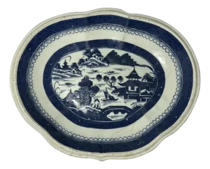 Antique Chinese Canton Blue & White Vegetable Dish, c. 1860