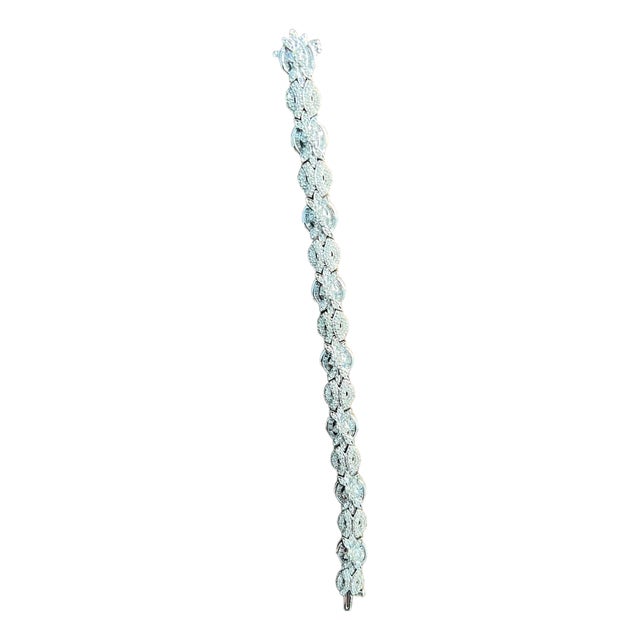 Fancy Floral Unique Link Diamond Pave Statement Unique 14k White Gold Bracelet For Sale