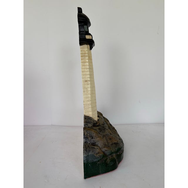 Coastal Vintage Solid Cast Iron Lighthouse Doorstop – Hand-Painted Coastal Decor For Sale - Image 3 of 8