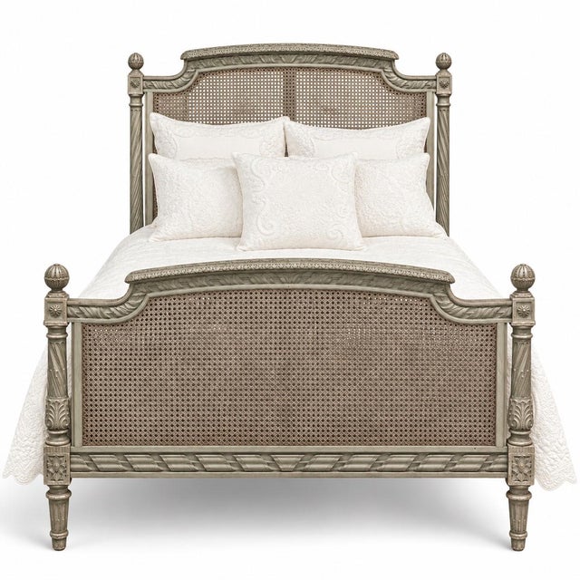 19th Century French Louis XVI Painted Cane Bed by Hopilliart & Leroy of Paris For Sale - Image 4 of 18