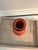 Late 20th Century Crackle Glaze Coral Orange Ceramic Vase With Black Rim Accent For Sale - Image 5 of 8
