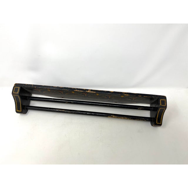 Antique Folk Art Hand-Painted Black Towel Hanger Holder Bar Rack, Wall Mount For Sale - Image 4 of 10