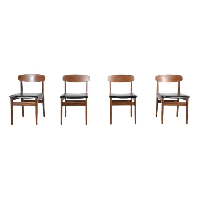 Teak and Leatherette Chairs, 1960s, Set of 4 For Sale