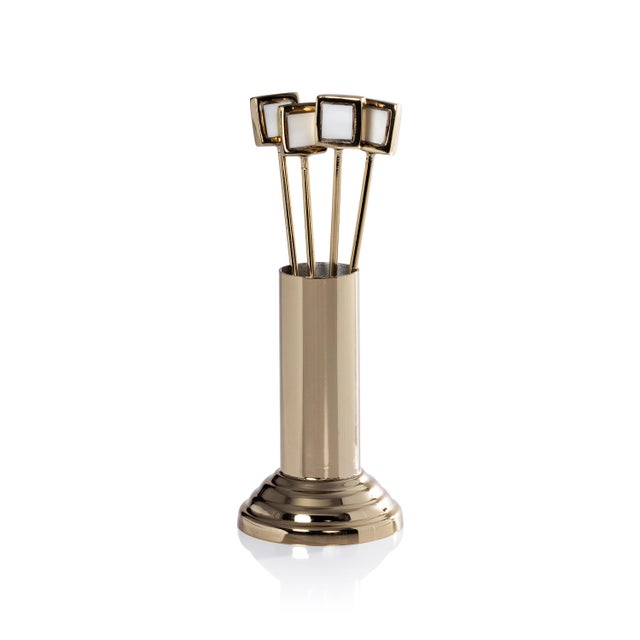 Transitional Spiga 4-Piece Set Cocktail Picks with Stand- Gold For Sale - Image 3 of 3