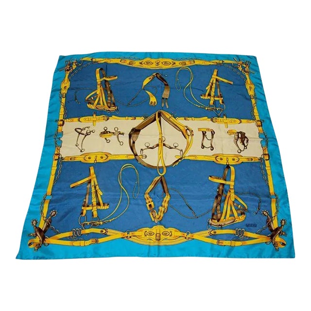 Gorgeous Blue Sellier Silk Scarf by Erre France For Sale