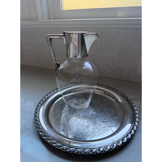 Victorian Vintage Glass Wine Decanter With j.g.&s. Silver-Plate Mount For Sale - Image 3 of 7