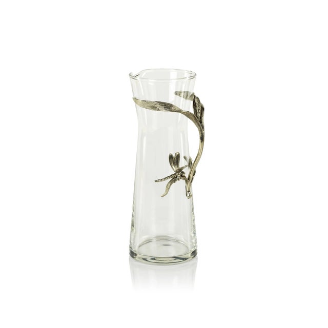Contemporary Dragonfly on Stalk Pewter & Glass Pitcher For Sale - Image 3 of 3