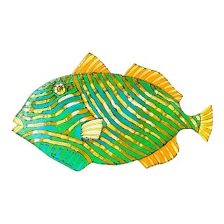 Monumental Coastal Custom Painted “Triggerfish” Wall Art With Epoxy Glaze For Sale