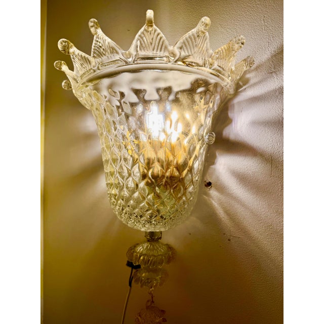 Metal Wall Lighting in Gold Glass Murano by Barovier & Toso, Italy, 1980, Set of 2 For Sale - Image 7 of 10