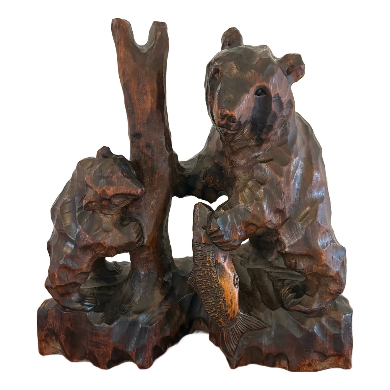 Large Antique Edwardian Japanese Carved Linden Wood Bear, 1900
