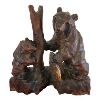 Large Antique Edwardian Japanese Carved Linden Wood Bear, 1900 For Sale