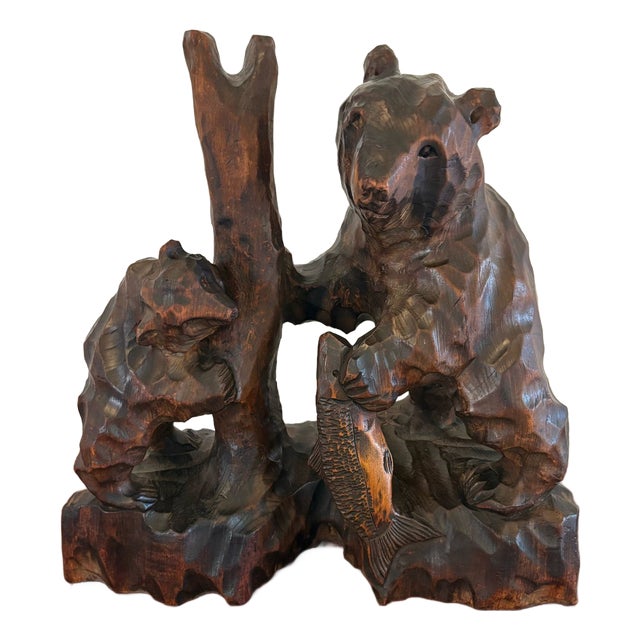 Large Antique Edwardian Japanese Carved Linden Wood Bear, 1900 For Sale