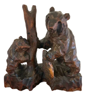 Large Antique Edwardian Japanese Carved Linden Wood Bear, 1900