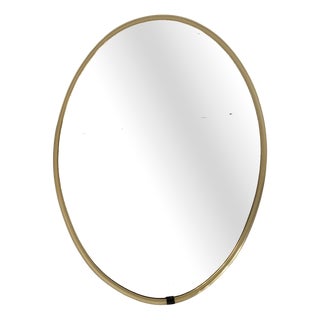 Large Vintage Minimalist Oval Mirror in Gold Brass Frame, 1975 For Sale