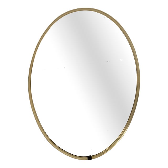 Large Vintage Minimalist Oval Mirror in Gold Brass Frame, 1975 For Sale