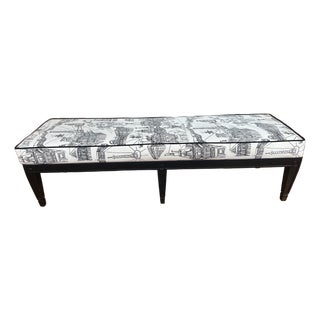 Antique-Style Bench With Schumacher Views of Paris Upholstery For Sale