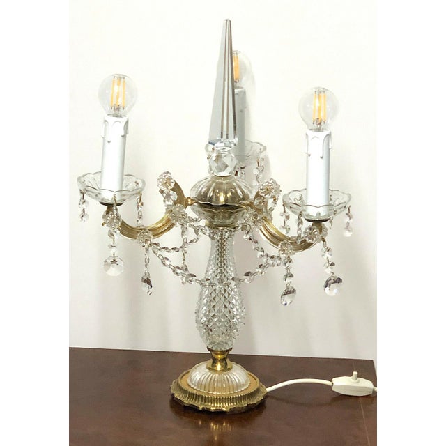 Brass and Lead Crystal 3-Light Table Lamp, 1950s, in Very Good conditions. Designed 1950 to 1959 I have official proof of...