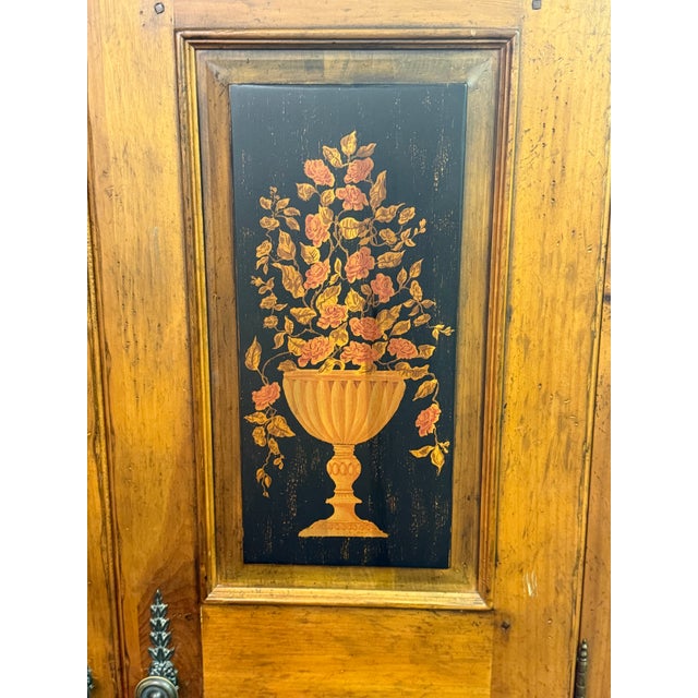 Wood Drexel Pinehurst Farmhouse Style Paint Decorated Armoire For Sale - Image 7 of 12