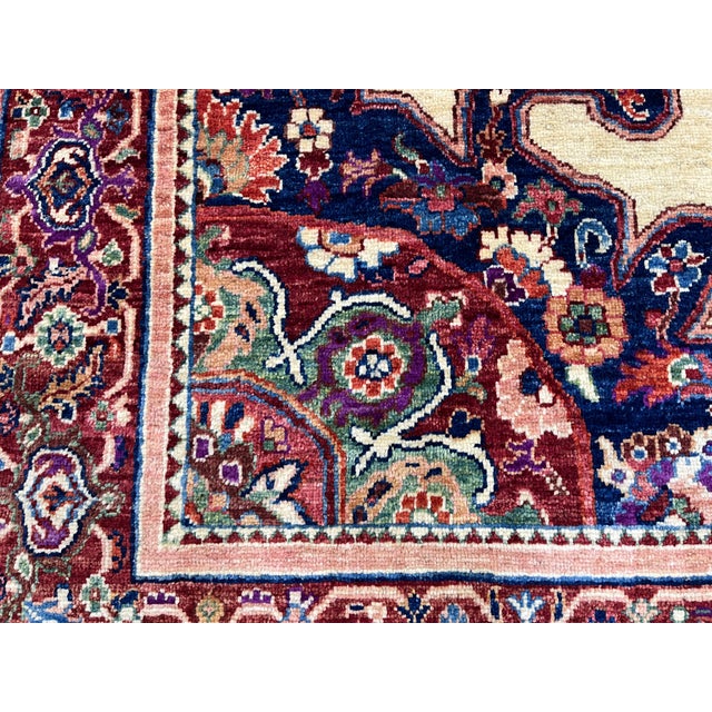 Beige & Red Persian-Style Medallion Wool Rug, Natural Dyes, 5'7" X 8'3" For Sale - Image 13 of 15