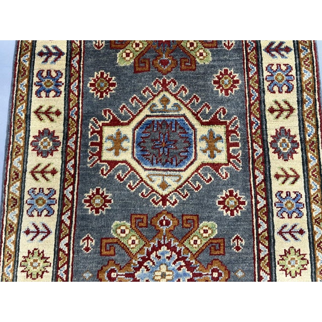 Charcoal Gray and Cream Kazak Wool Runner Rug With Tribal Motifs, 2'8" X 6'8" For Sale - Image 4 of 18