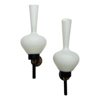 Large Grand Pair of French 1950s Mid Century Wall Lamps For Sale