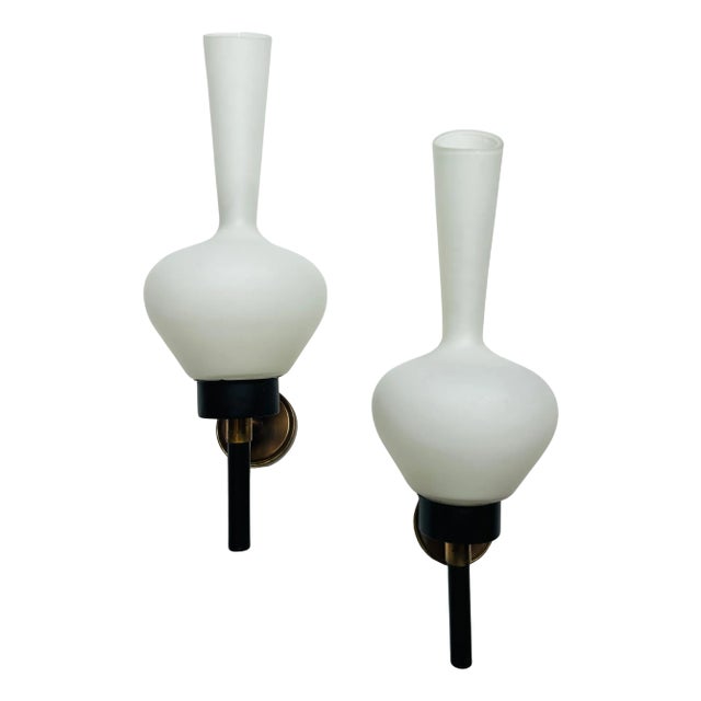 Large Grand Pair of French 1950s Mid Century Wall Lamps For Sale