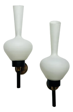Large Grand Pair of French 1950s Mid Century Wall Lamps