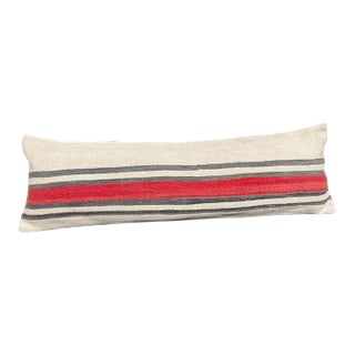 Turkish Hemp Pillow Cushion Natural Beige Red Cushion Cover 14"x45" For Sale