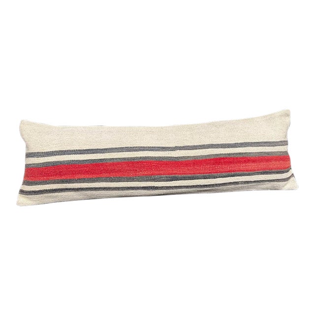 Turkish Hemp Pillow Cushion Natural Beige Red Cushion Cover 14"x45" For Sale