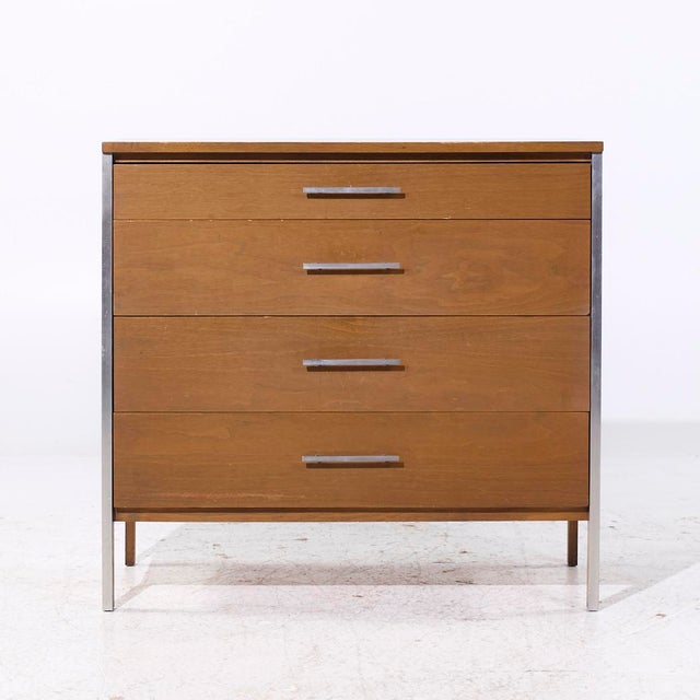 Paul McCobb for Calvin Linear Mid Century Walnut and Aluminum 4 Drawer Highboy Dresser This highboy measures: 36 wide x 18...