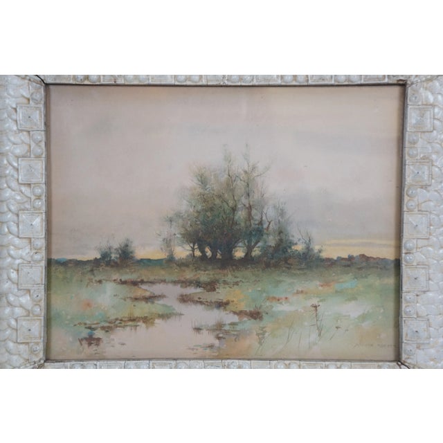 Antique Arthur Hoeber Country Meadow Landscape Watercolor Print 18" For Sale - Image 4 of 9