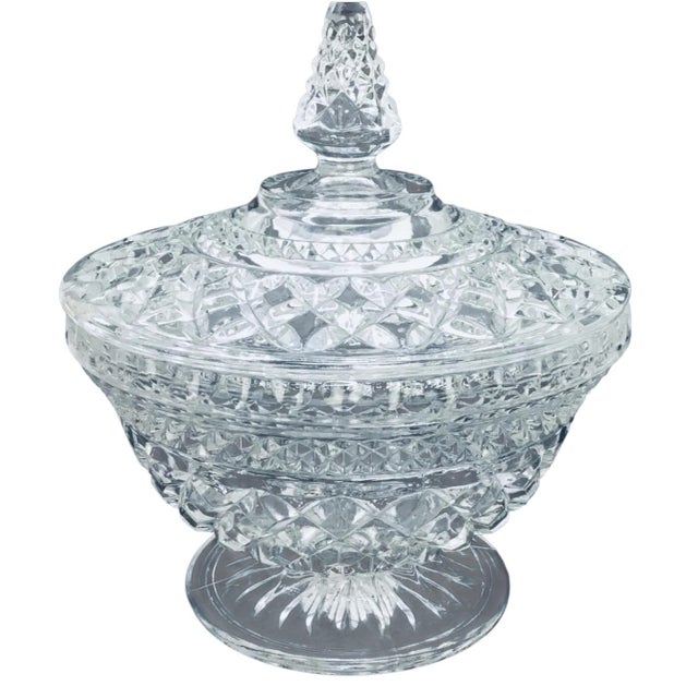 1970s Vintage Clear Glass Pedestal Candy Dish With Lid in Wexford Pattern by Anchor Hocking For Sale - Image 5 of 12