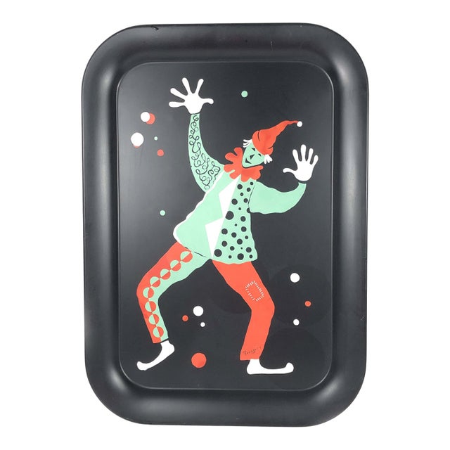 Mid-Century Berggren Metal Serving Tray Circus Clown, Circa 1950's For Sale