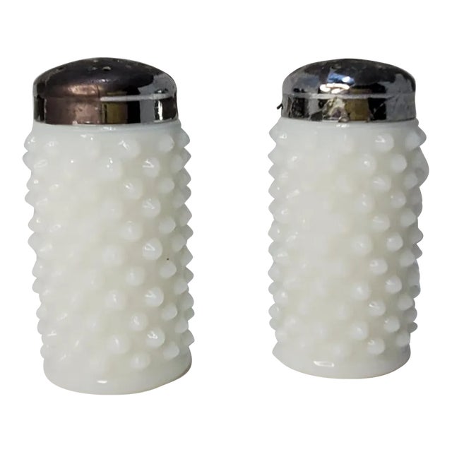 Mid Century Fenton Hobnail Milk Glass Salt & Pepper Shakers For Sale