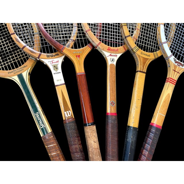 Mid-Century Modern Vintage Wooden Tennis Rackets Wall Display Set. Set of 6. Spaulding, Wilson, Etc For Sale - Image 3 of 7