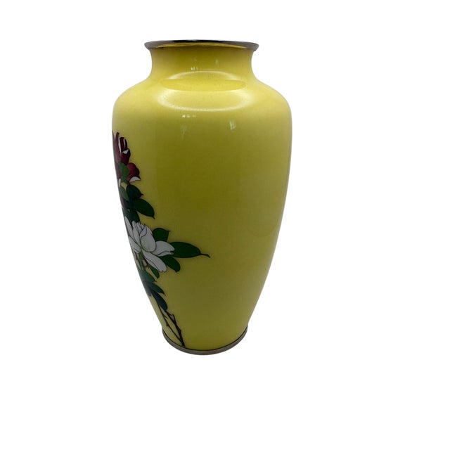 Vintage Japanese Ando Jubei Yellow Cloisonne Enamel Vase For Sale - Image 4 of 10